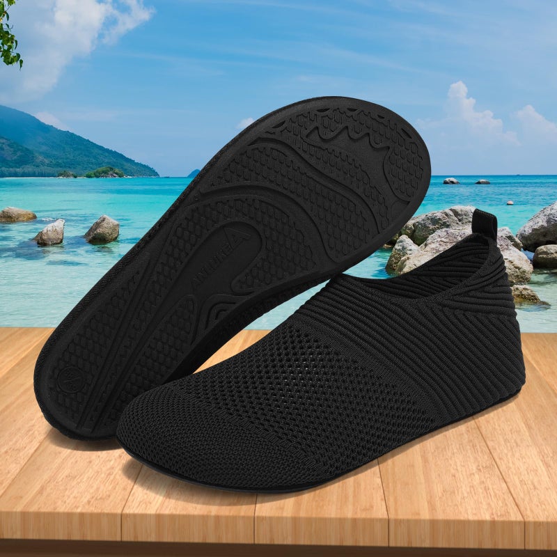 ANLUKE Womens Mens Water Sports Shoes Barefoot Quick-Dry Aqua Yoga Socks Slip-on (38/39, KBlack) - Image 2